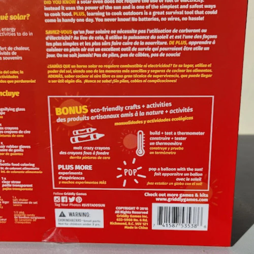 Griddly Games Just Add Sun Solar Science Art Kit Solar Oven Cooking Chemistry